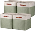 Temary Cube Storage Baskets for Shelves 4pack Fabric Storage Basket for Organizing Clothes, 13 Inch Storage Cubes with Leather Handles, Closet Baskets (White&Green) by TEMARY