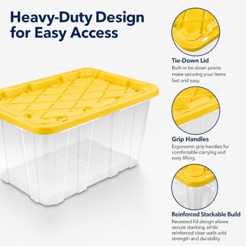 4-Pack 27Gal Clear Storage Bins with Lids, Heavy Stackable Totes, Yellow - Image 6