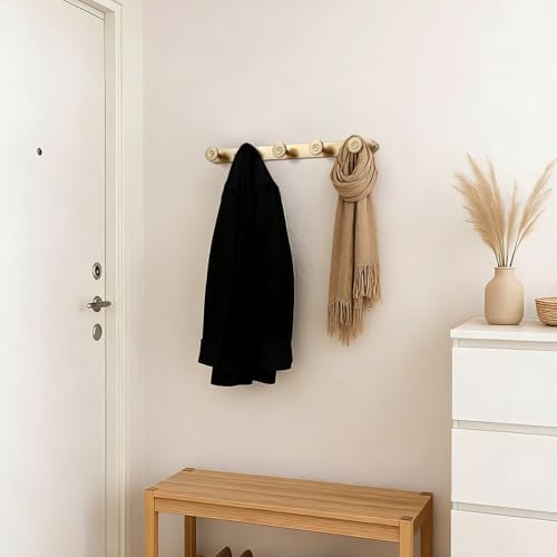 Coat Rack Wall Mounted,Champagne Bronze Zinc Alloy with 5 Hooks - Image 5