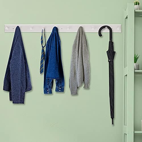 2PCS Coat Rack Wall Mounted, Long 38'' Wooden Wall Coat Hooks with 10 Pegs, Wall Peg Rail Hangers for Hanging Towels, Hats, Backpacks, Clothing, Caps(White) - Image 7