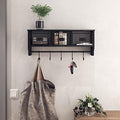 HBCY Creations Wall Mounted Shelf with Coat Hooks and Baskets, Solid Wood Entryway Organizer Wall Shelf with Hooks - Hang Coats, Keys or Coffee Mugs, Rustic Blackwash 24" Wide by HBCYCreations