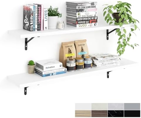 Kaboon 45 inch Long 10 inch Deep Floating Shelves for Wall Set of 2, Large Open Shelves Wall Mounted, Space Saving Home and Commercial Use, White by Kaboon