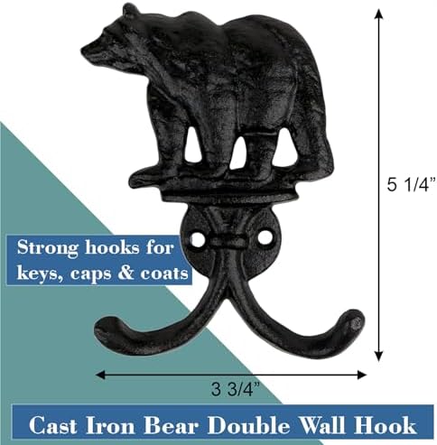 Top Brass Cast Iron Bear Wall Hooks, 8 Pack Rustic Lodge Coat Hangers - Image 2