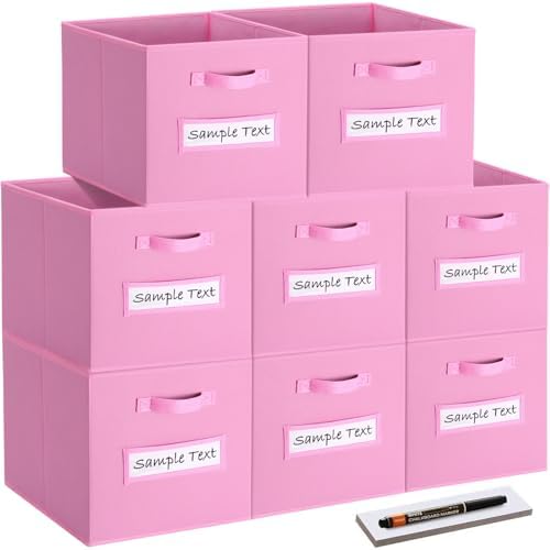 Fabric storage cubes (8 Pack) 13 Inch Cube Storage Bin, cube organizer bins with 8 Labels Window Cards & a Pen, Foldable cube organizer bins and Storage Box, Light Pink by Artsdi