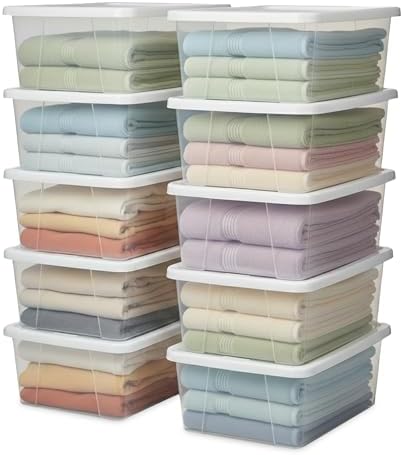 HOMZ Clear Plastic Storage Bins w/Snaplock Lids, 6 Qt, White, 10 Pack by Homz