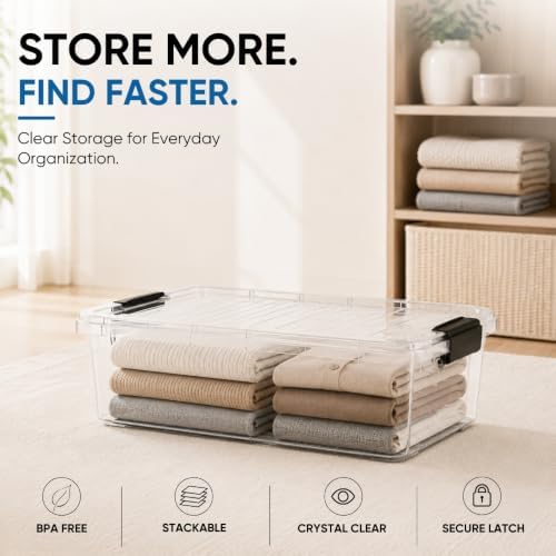 Superio Clear Storage Box with Lid, 13.7 Quart Plastic Container Bins for Organizing, Stackable Crates, BPA Free, Non Toxic, Odor Free, Organizers for Home, Office, School, and Dorm - Image 3