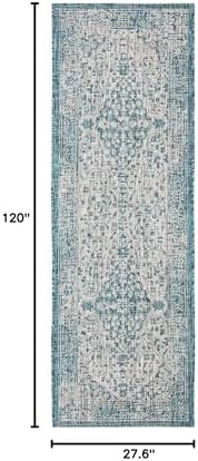 SAFAVIEH Washable Rug Outdoor Courtyard Collection - 2'3" x 10' Runner, Teal & Cream, Non-Shedding & Easy Cleaning, Ideal for Patio, Entryway, Mudroom, Hallway, Kitchen (CY8720-372) - Image 2