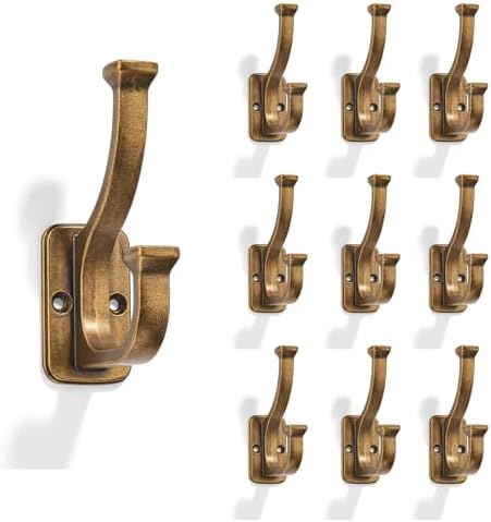 10 Pack 4-1/2inch Antique Brass Coat Hooks zinc Alloy mudroom Hooks, Strong Load-Bearing for Bedroom Entrance wall, Hanging Clothes Hanger Behind the Door, Bathroom Towel Robe Hooks by cabinethardware