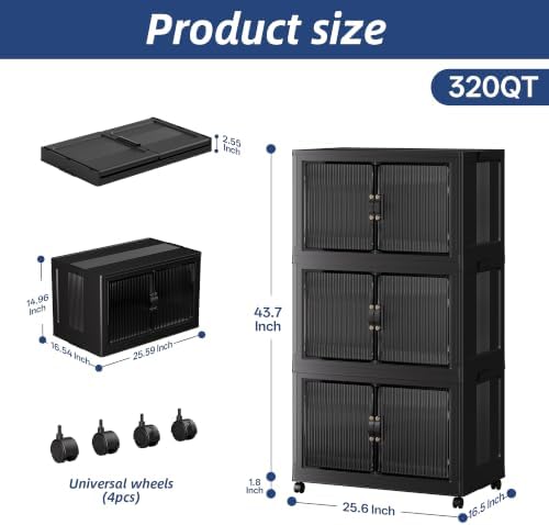 SAILUN Stackable Storage Bins with Lid, 320QT 3Pack Black - Image 2