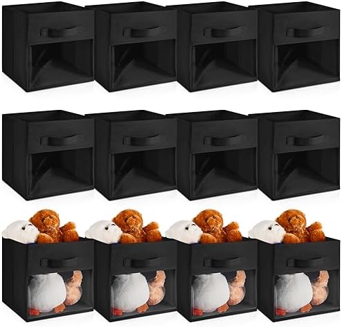 Marsui 12 Pcs Clear Cube Storage Bins Collapsible Fabric for Kids, Black by Marsui
