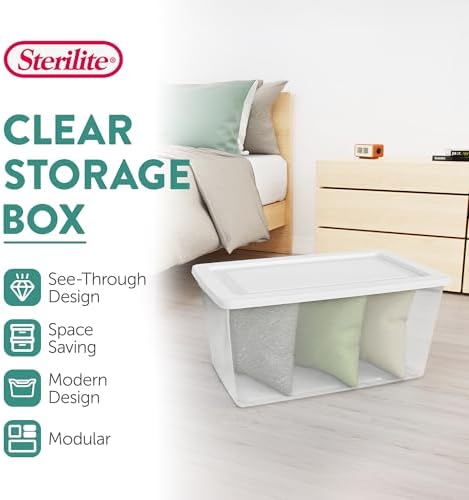 Sterilite 16 Pack Storage Box, 90 Quart Stackable Tote, Clear Plastic Container with Secure Snapping Lids for Home and Office Organization, White - Image 2