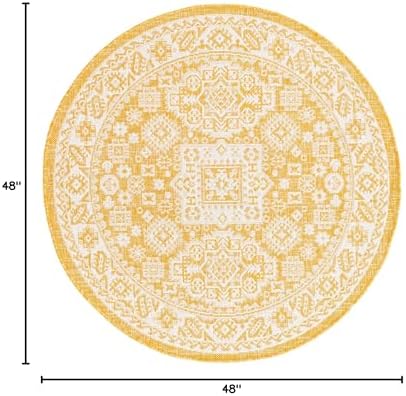 Rugs.com - Outdoor Aztec Rug – 4 Ft Round Yellow Indoor/Outdoor Rug – Flatweave Aztec Design for Patio, Deck, and Porch - Image 2