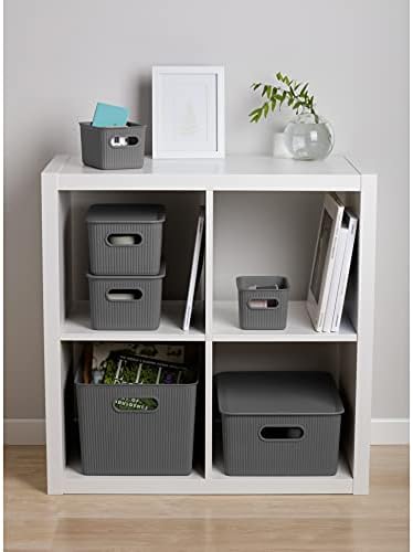 Superio Ribbed Collection - Decorative Plastic Basket Open Home Storage Bins Organizer, Grey (Set of 3) 1 Large, 2 Medium - Container Boxes for Organizing Closet Storage Bins for Shelves Drawer Shelf - Image 3