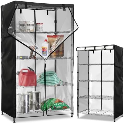 Wire Shelf Cover,600D Heavy Duty 100% Waterproof Shelf Covers for Wire Shelving,Outdoor Storage Shelves Cover for Metal Rack,60" W x 24" D x 72" H,Black with Clear Front by Unknown
