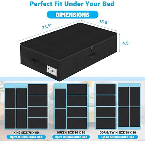 Under Bed Storage Container Bin 4 Pack, 4.5 Inch Slim Low Profile Underbed Clothes Storage Organizer for Dorm & Home, Use for Blanket and Toy Storage Box W/ Sturdy Bottom/Sides, Foldable Thick Fabric - Image 4