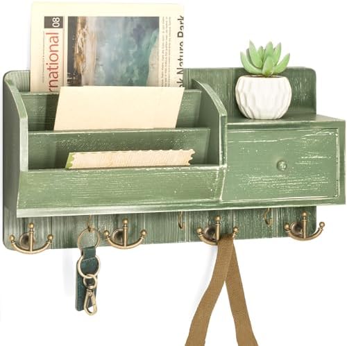 Rebee Vision Key Holder Wall Mount with Mail Sorter for Room Decor, Green by REBEEVISION