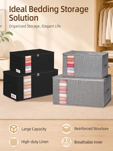 60L Rigid-Sided Blanket Storage Bags, 4Pack, Gray - Image 2