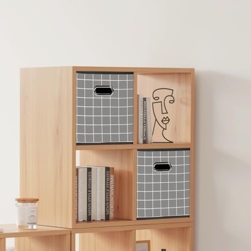 Fabric Cubby Storage Bins,13x13x13 Inches,Cube Organizer Bin Foldable Storage Boxes with Dual Handles Fabric Organizer Box and collapsible Storage basket,Set of 3,Grey grid - Image 5