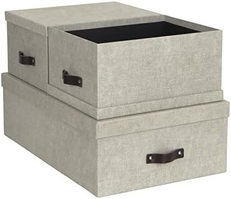 Bigso Box of Sweden Set of 3 Storage Boxes with Lids - Organiser Box For Clothes, Office Equipment and More - Wardrobe Storage Boxes with Labels for Bedding or Seasonal Clothing - Beige - Image 4