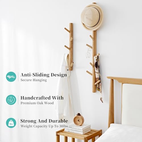 Oak Wood Coat Rack, Wall Mount Coat Hooks with 9 Hooks for Clothes Hats Towel Purse Robes, Entryway, Bathroom, Mudroom, Bedroom, 36inch - Image 2