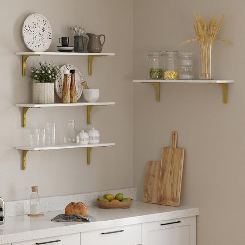 DINZI LVJ Long Wall Shelves, 31.5Inch Wooden Wall Mounted Shelves, Set of 4 - Image 5