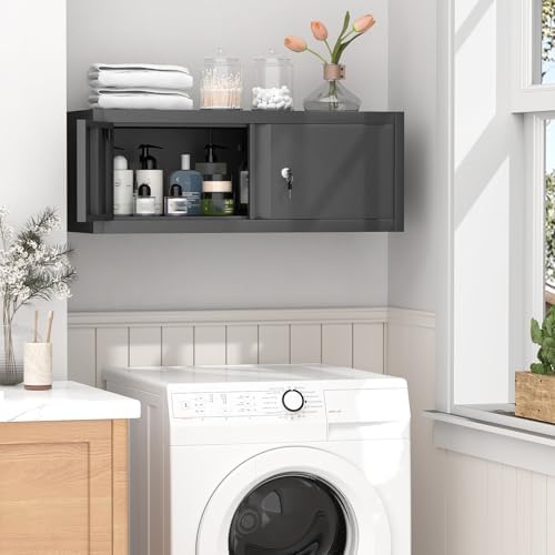 GREATMEET Metal Wall Cabinet with Lock and Doors (Black, 13" H) - Image 6