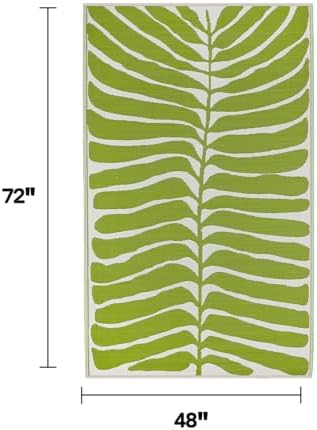 Fab Habitat Outdoor Rug - Waterproof, Fade Resistant, Crease-Free - Premium Recycled Plastic - Tropical Leaf Botanical - Patio, Deck, Porch, Balcony, Laundry Room - Hilo - Green - 4 x 6 ft - Image 2