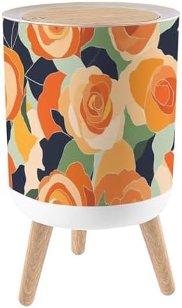 Trash Can with Lid Artistic Seamless Abstract Flowers Creative Collage Contemporary Small Garbage Can with Legs Waste Bin Press Cover Wastebasket for Kitchen Bathroom Living Room 7L/1.8 Gallon by Unknown