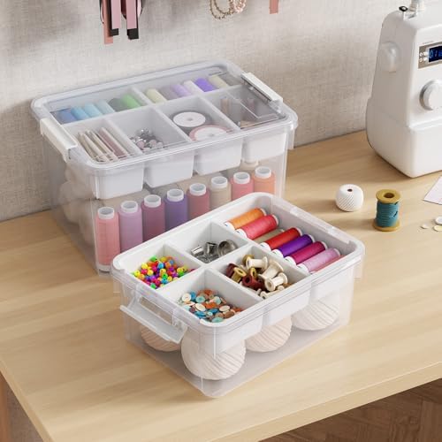 40Qt Plastic Storage Bins with Lids, Clear Latching Organizers Boxes with Removable Trays, Portable Storage Containers, for Holiday Ornaments, Home Organization, 2Pack - Image 4
