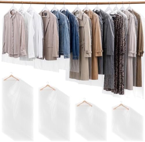 200 Packs Garment Bags for Hanging Clothes, 35"/40"/60"/70" Clear Plastic Dry Cleaner Bags for Shirt, Long Dress, Coat, Closet Storage, Waterproof Dustproof Suit Covers for Closet Travel Moving by Locmeo