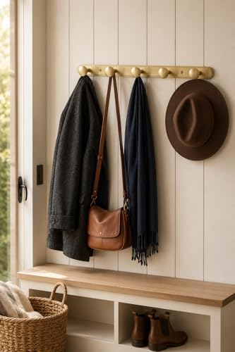 Goo-Ki Champagne Bronze Coat Rack Wall Mount with Orbit Rim Backplate, Modern Heavy Duty Zinc Coat Hooks, Soft Gold Hat and Towel Hanger Rail for Entryway, Bathroom and Mudroom (5 Hooks) - Image 4