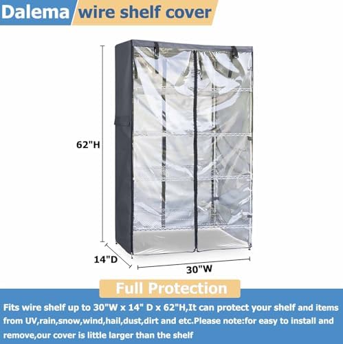 Waterproof Shelf Cover,600D Heavy Duty Dustproof Storage Wire Rack Covers,Outdoor Shelving Covers for Wire Shelves with Zipper 30''x14''x62'',Clear Front. - Image 3