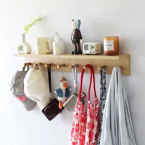 Entryway Coat Rack Hooks with Shelf, Sturdy Wooden Floating WallOrganizer Shelf with 4 Hooks siutable for Entrance, Mudroom, Kitchen, Bathroom,.etc(2pc-Oak Finish) - Image 3