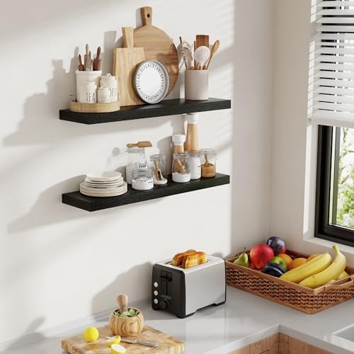 Acovy 30 Inch Floating Shelves, 8 Inch Deep Floating Shelves for Wall, Hanging Shelf with Invisible Brackets, Deep Shelves for Bathroom, Bedroom, Living Room, Black, Set of 2 - Image 6