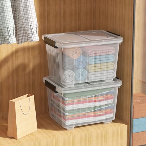 4 Packs 30 L Plastic Latch Storage Box, Clear Bin with Lid and Wheels - Image 5