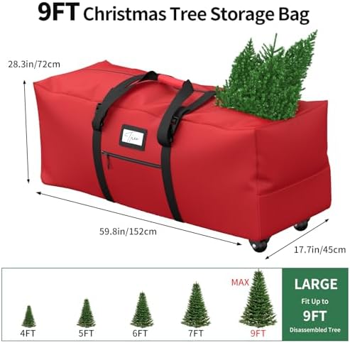 Rolling Christmas Tree Storage Bag, Fits Up to 9 ft Artificial Xmas Disassembled Trees. Extra Large Storage Container with Wheels and Handles. Against Dust and Moisture.(Red) - Image 2
