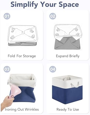 12x12 Inch Fabric Cube Storage Bins with Cotton Rope Handle 6-Pack - Image 6