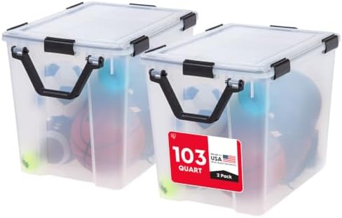 IRIS USA WeatherPro Storage Bins with Lids, 103 Qt, Gasket Seal, 2 Pack by IRISUSA