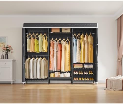 VIPEK V5C Heavy Duty Covered Clothes Rack Portable Closet Rack, Black Metal Clothing Rack with Black Upgarded Polyester Cover, Adjustable Custom Freestanding Closet Wardrobe, Max Load 800LBS - Image 3