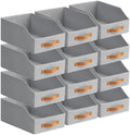 Homsorout Fabric Storage Bins for Organizing - 12 Pack Large Trapezoid Collapsible Storage Bins with Front Handle, Closet Organizers and Storage for Bedroom, Home Shelves, Small Spaces, Grey by Homsorout