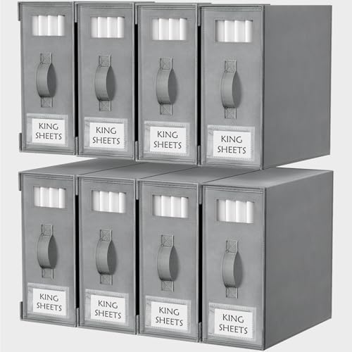 Criusia Bed Sheet Organizers and Storage, 8 Pack Foldable Linen Closet Organizer Box – Bedding Holder for Sheet Set (King/Queen Sizes), Duvet Covers, Blankets (Grey) by Criusia