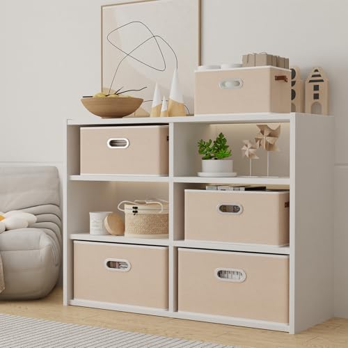 Yawinhe Foldable Storage Baskets for Shelves,16.9x11.8x10.2in,Beige,4-Pack - Image 3
