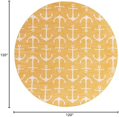 Unique Loom Outdoor Coastal Collection Area Rug - Ahoy (10' Round, Yellow) - Image 2