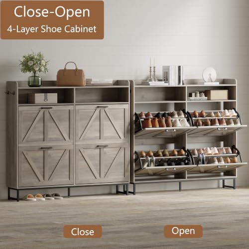 Xixini Shoe Storage Cabinet with 4 Flip Drawers, Entryway Shoe Rack, Grey - Image 3