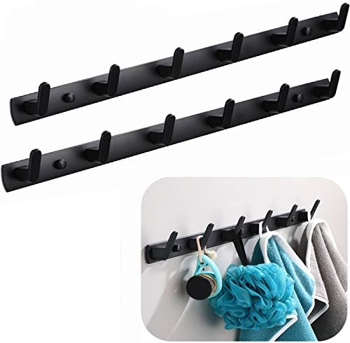 Wall Mounted Coat Rack, 6 Hooks, 21.7"x1.3", Modern, Black, 2 Pcs by Spotact