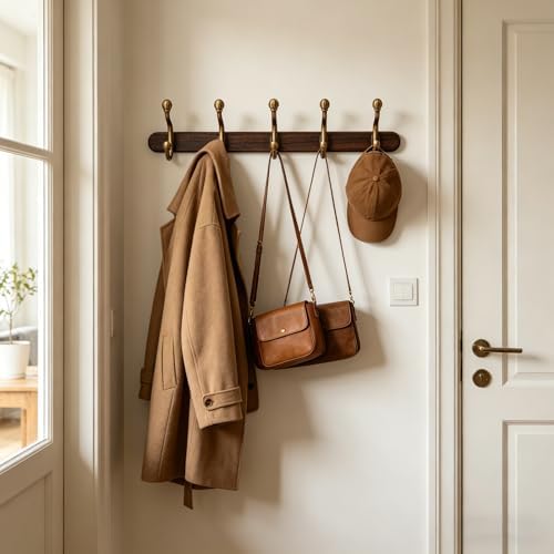Coat Rack Wall Mount, 13.7 Vintage Coat Hooks on Wood - Image 3