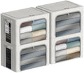 4 Pack Clothes Storage Bins with Metal Frame - 22L Stackable Storage Box with Lid，Foldable Storage Container Organizer for Clothes，Linen Fabric Storage Box with Clear Window＆Zippers＆Handles by Chizjox