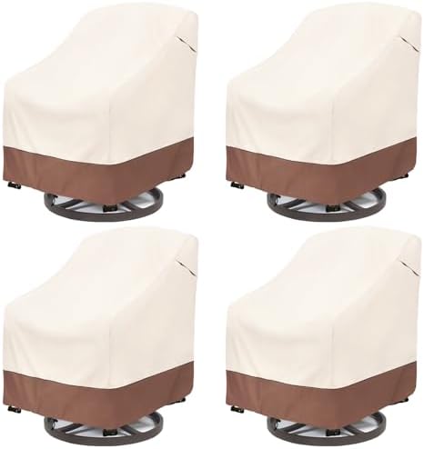 Patio Swivel Chair Cover 4 Pack,Waterproof Heavy Duty Outdoor Chair Covers,Outdoor Swivel Chair Cover for Patio Furniture Covers(30 W x 34 D x 38.5 H inches),Beige & Brown by Okcool