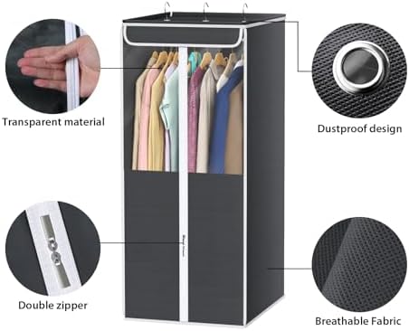 Univivi Garment Bags for Hanging Clothes, Cloth Bag 40 In, 2 PCS, Dark Grey - Image 5