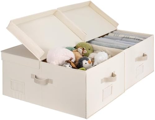 StorageWorks Large Decorative Storage Boxes with Lids, Cream White by StorageWorks